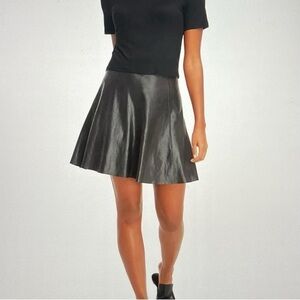 Spanx - Faux Leather Flouncy Skirt Edgy A-Line Circle Mini - Size Small - Black